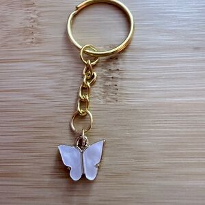 Charming Gold and White Butterfly Keychain
